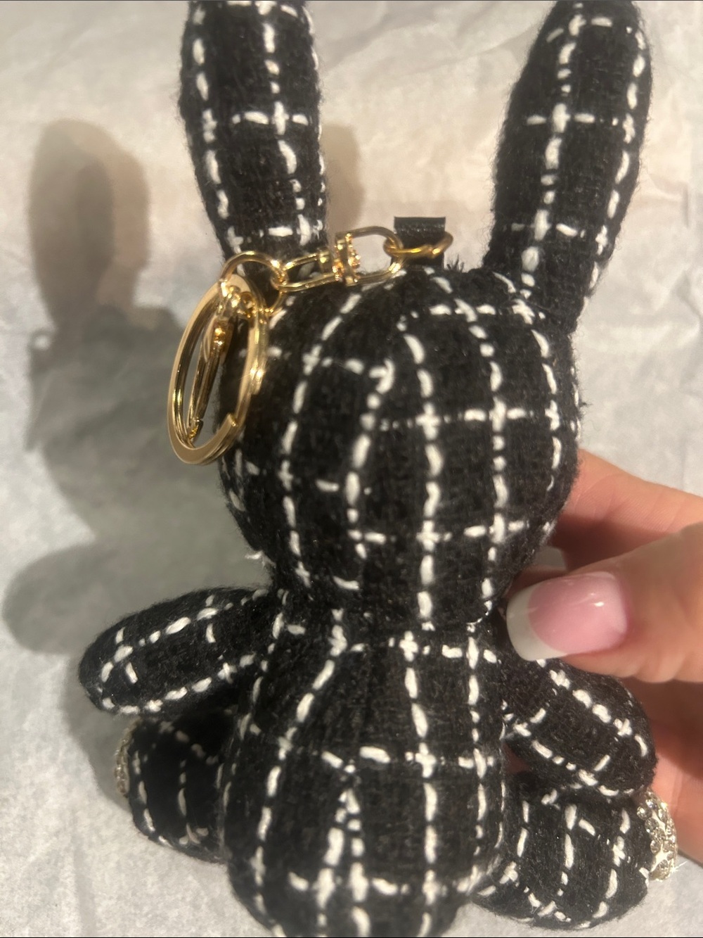 Luxury Black & White Patterned Bunny keychain /purse charm. - Picture 3 of 3